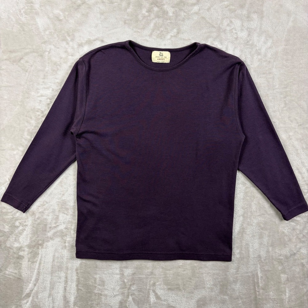 VTG Spirit of the Andes Purple 3/4 Sleeve Crew Neck Top Pima Cotton Women M